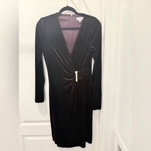 Elegant Calvin Klein Velvet Dress in deep burgundy with gold accent